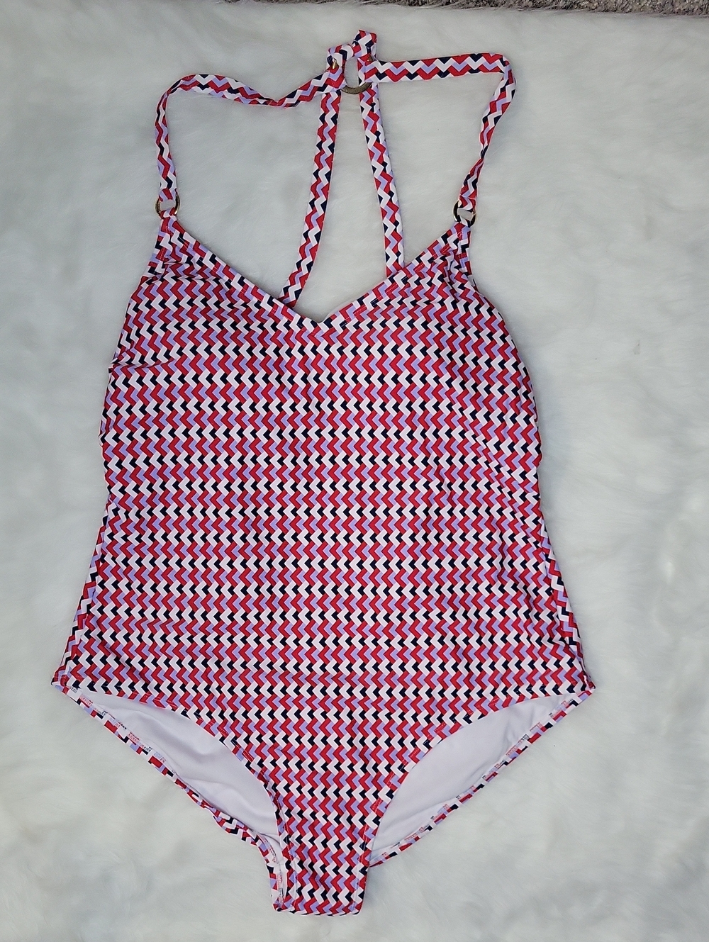 Kona Sol Pink Red Chevron's One-Piece Swimsuit Size: 17